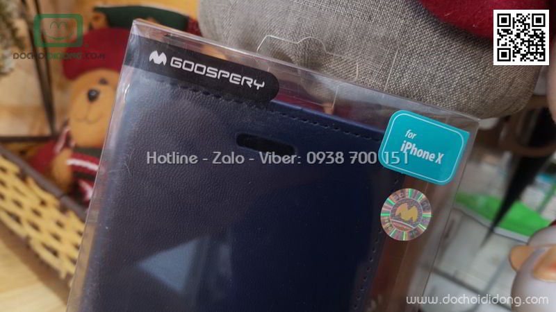 Bao da iPhone X XS Mercury Goospery quai gài nhét card