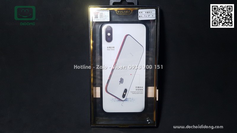 Ốp lưng iPhone X XS Sulada lưng kính trong viền màu