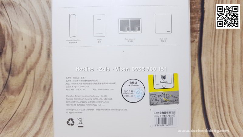 Miếng dán cường lực mặt lưng iPhone Xs Baseus trong suốt 9H