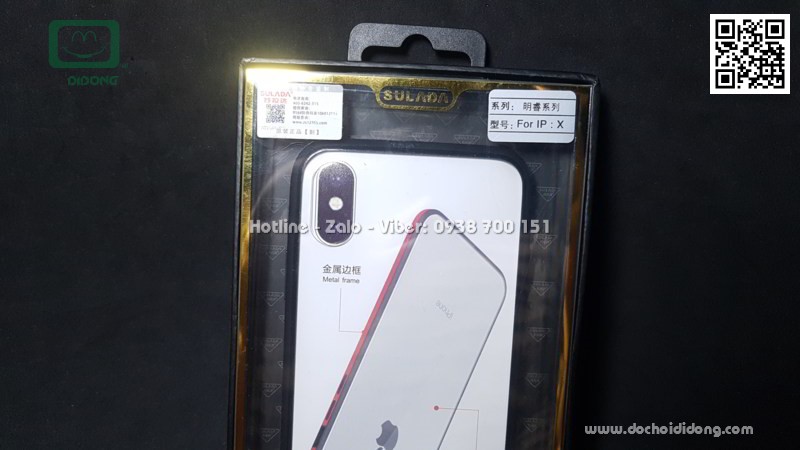 Ốp lưng iPhone X Sulada lưng kính trong viền màu