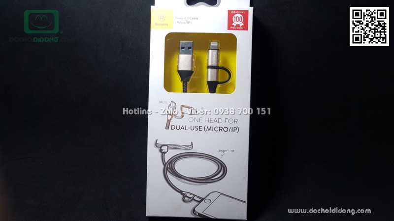 Cáp sạc 2 trong 1 Micro USB và Lightning Baseus chính hãng