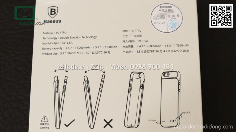 Ốp lưng sạc dự phòng iPhone 8 Baseus 5000mAh