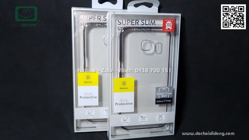 Ốp lưng Samsung Galaxy S7 Edge Baseus Glitter trong suốt viền màu
