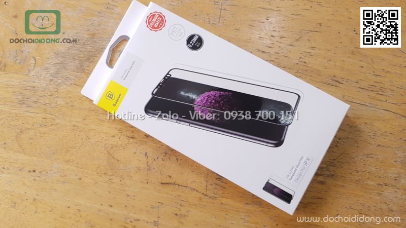 Miếng dán cường lực full màn hình iPhone X Baseus viền mềm 0.23mm