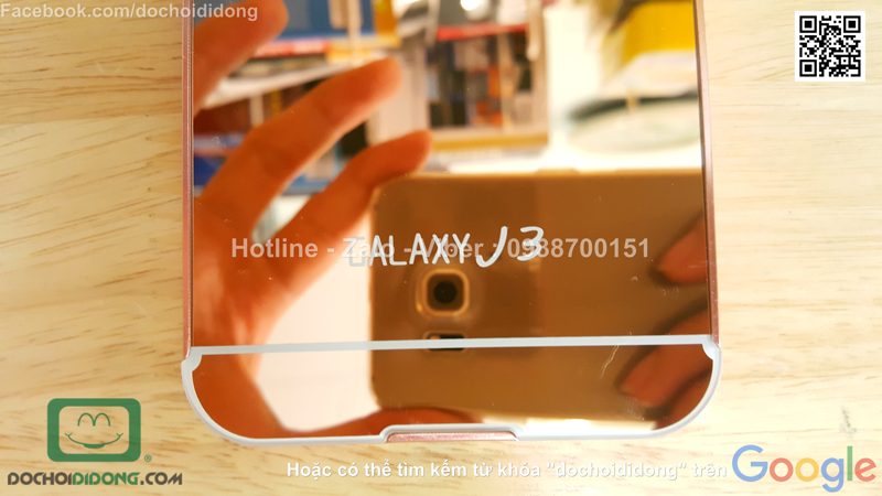 Ốp lưng Samsung Galaxy J3 viền nhôm lưng tráng gương