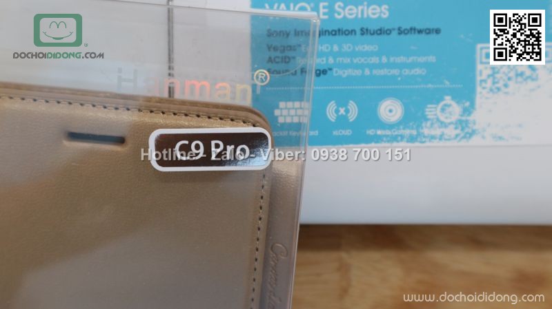 Bao da Samsung Galaxy C9 Pro Hanman dạng ví có nam châm