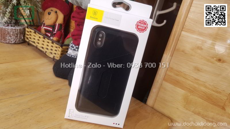 Ốp lưng iPhone X XS Baseus lưng vải nhét card