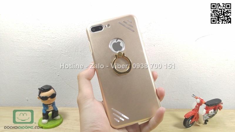 Ốp lưng iPhone 8 Plus vỏ nhôm chống sốc có nhẫn đeo tay