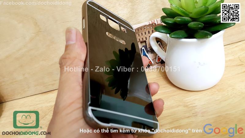 Ốp lưng Samsung Galaxy E5 viền nhôm lưng tráng gương