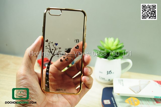 Ốp lưng iPhone 6 Uyitlo dẻo cao cấp đính đá hình con chim