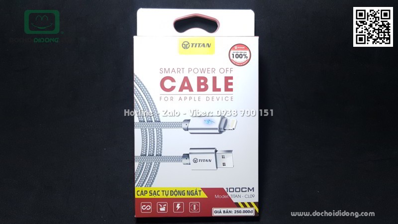 Cáp sạc Lightning Titan CL09 tự ngắt khi đầy 1m