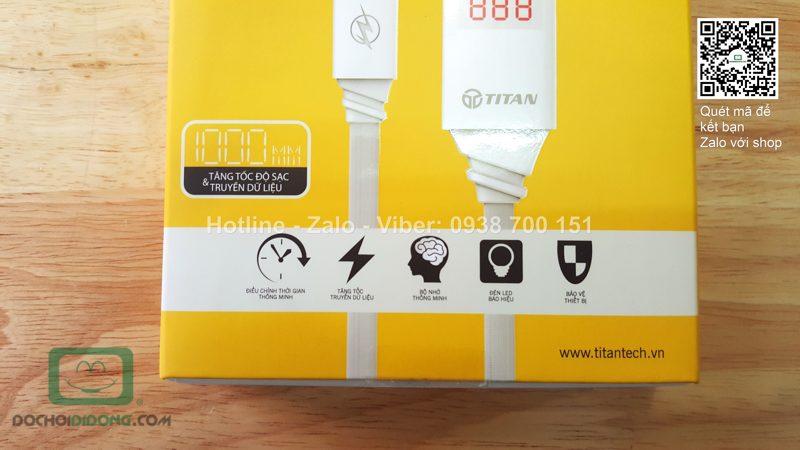 Cáp thông minh MicroUSB Titan hiển thị led kĩ thuật số