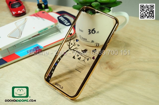 Ốp lưng iPhone 6 Uyitlo dẻo cao cấp đính đá hình con chim