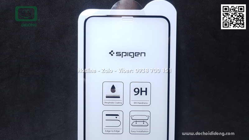 Miếng dán cường lực full màn hình iPhone XS Max Spigen 2.5D dùng cho ốp chống sốc