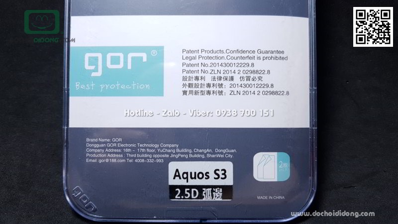 Miếng dán cường lực Sharp Aquos S3 Gor 9H