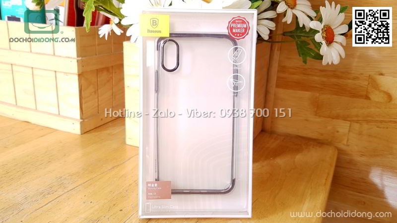 Ốp lưng iPhone X XS Baseus Shining dẻo trong viền màu