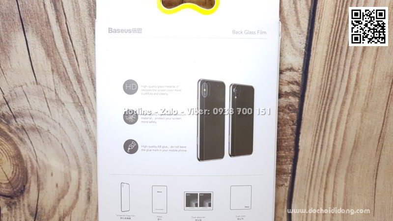 Miếng dán cường lực mặt lưng iPhone Xs Baseus trong suốt 9H