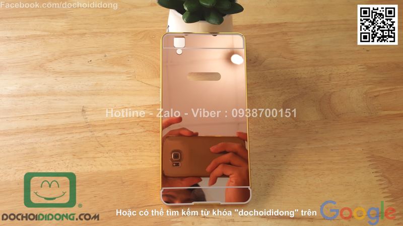 Ốp lưng OPPO R7S viền nhôm lưng tráng gương