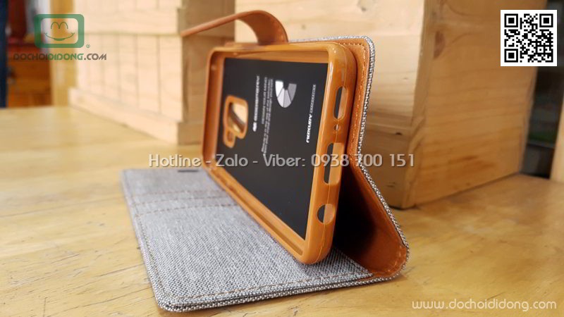 Bao da Samsung S9 Plus Mercury Canvas Diary vân vải nhét card