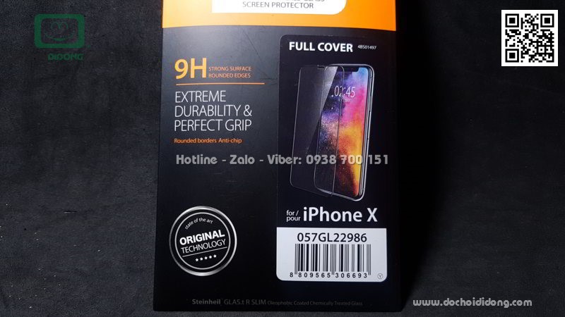 Miếng dán cường lực full màn hình iPhone X XS Spigen 2.5D dùng cho ốp chống sốc