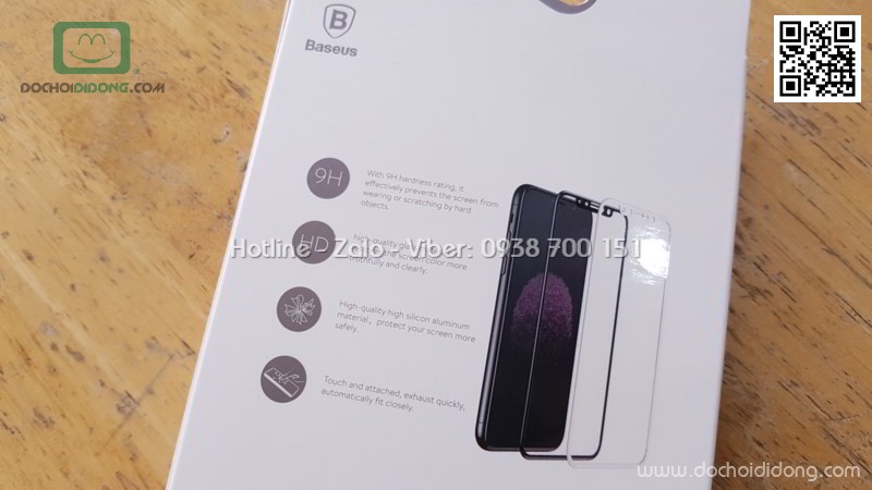 Miếng dán cường lực full màn hình iPhone X XS Baseus viền mềm 0.23mm