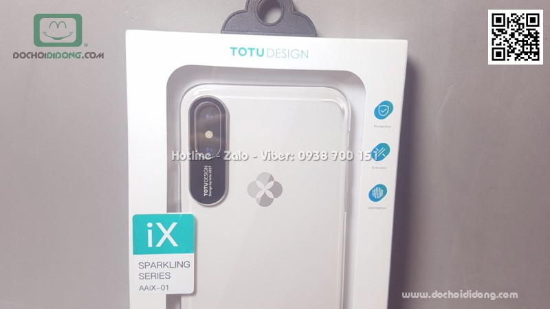 Ốp lưng iPhone X XS Totu Sparkling cứng trong bảo vệ camera