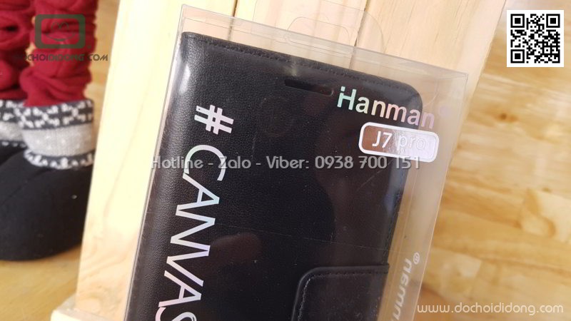 Bao da Samsung J7 Pro Hanman dạng ví có quai gài