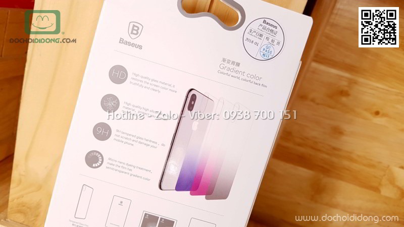 Miếng dán cường lực mặt lưng iPhone X Baseus hào quang kèm 2 dán camera