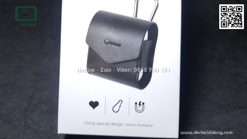 Túi da đeo AirPod Coteetci nắp nam châm có móc