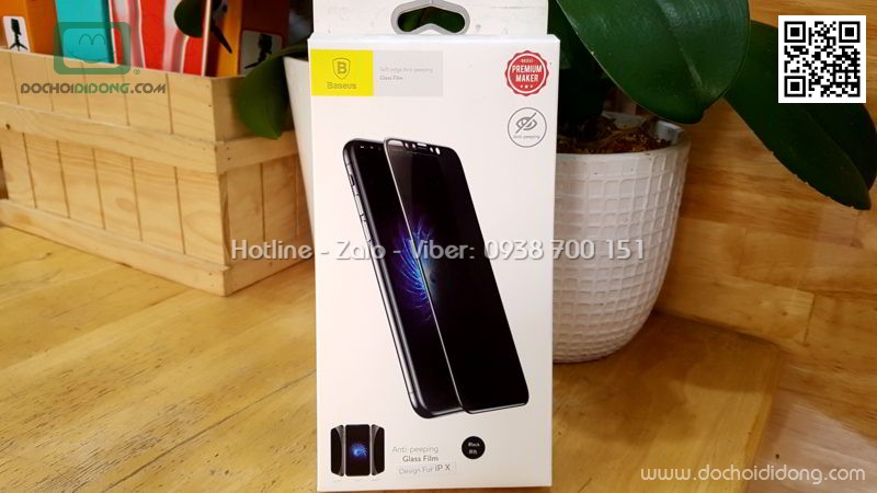 Miếng dán cường lực chống nhìn trộm iPhone X Baseus full màn hình