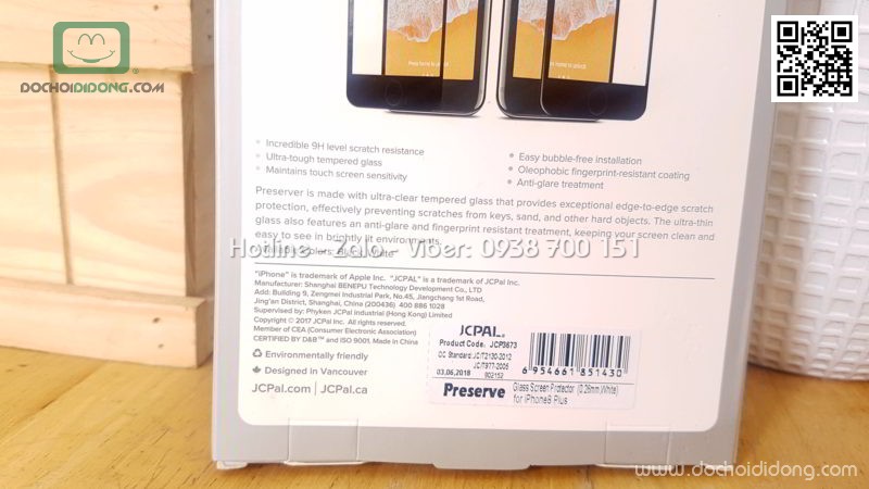 Miếng dán cường lực iPhone 7 8 Plus Jcpal Presever full màn hình 3D chính hãng