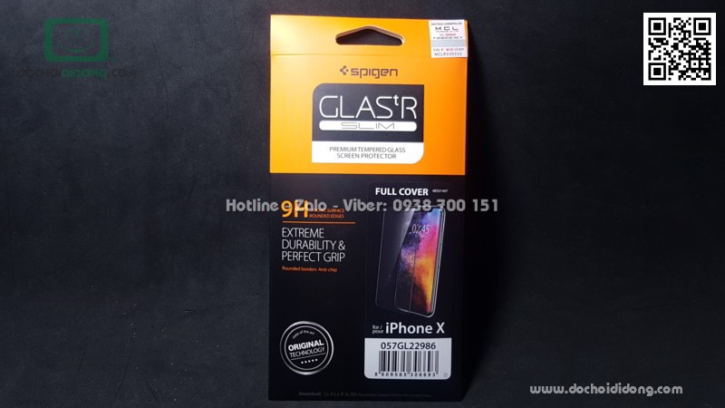 Miếng dán cường lực full màn hình iPhone X XS Spigen 2.5D dùng cho ốp chống sốc