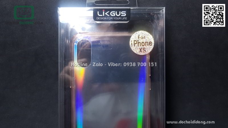 Ốp lưng iPhone X XS Likgus Aurora lưng kính đổi màu