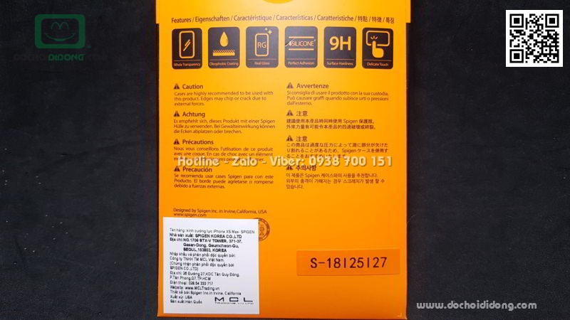 Miếng dán cường lực full màn hình iPhone XS Max Spigen 2.5D dùng cho ốp chống sốc