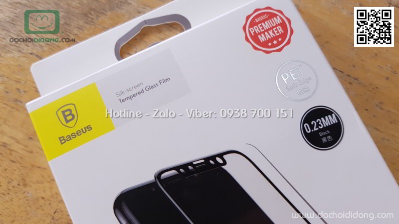 Miếng dán cường lực full màn hình iPhone X Baseus viền mềm 0.23mm