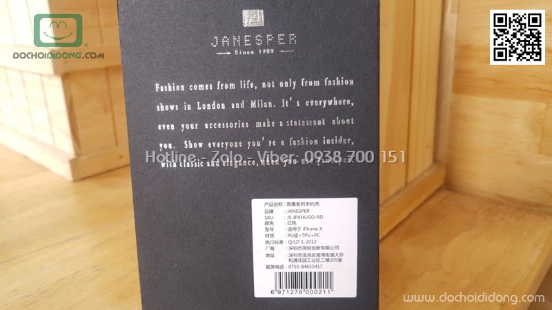 Ốp lưng iPhone X Janesper Hugo lưng vải nhét card