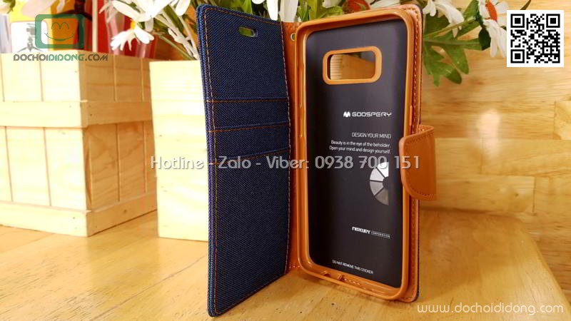 Bao da Samsung S8 Mercury Canvas Diary vân vải nhét card