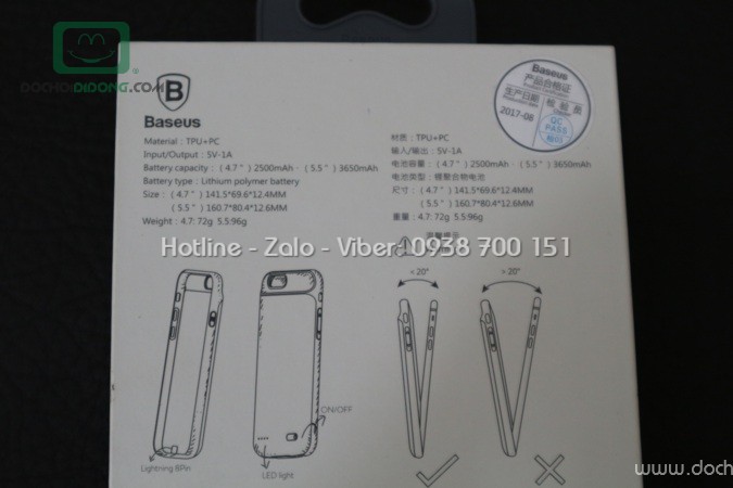 Ốp lưng sạc dự phòng iPhone 6 6S Baseus 2500mah