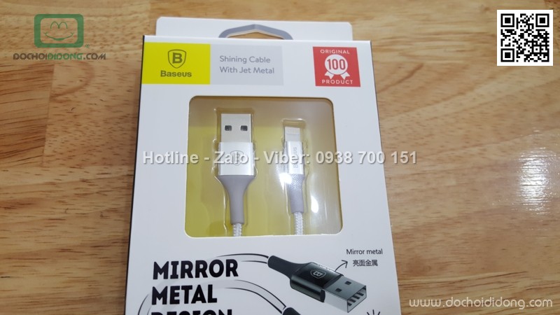 Cáp lightning iphone Baseus đầu bọc kim loại chống gãy có đèn