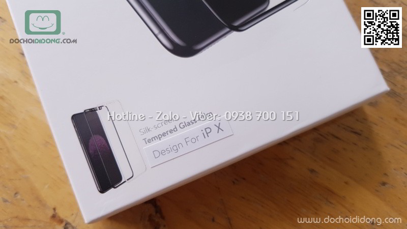 Miếng dán cường lực full màn hình iPhone X XS Baseus viền mềm 0.23mm