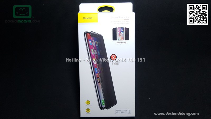 Miếng dán cường lực chống nhìn trộm iPhone XS Max Baseus full màn hình