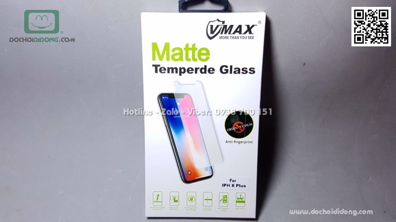 Miếng dán cường lực iPhone 7 8 Plus Vmax chống vân tay nhám mờ