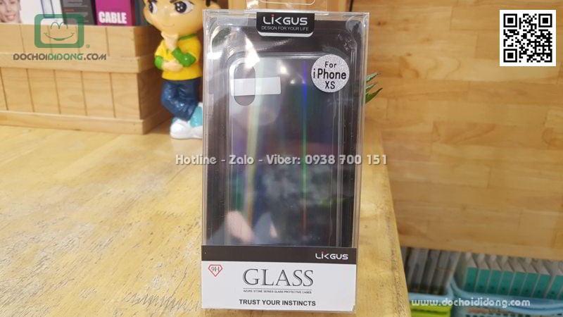 Ốp lưng iPhone X XS Likgus Aurora lưng kính đổi màu