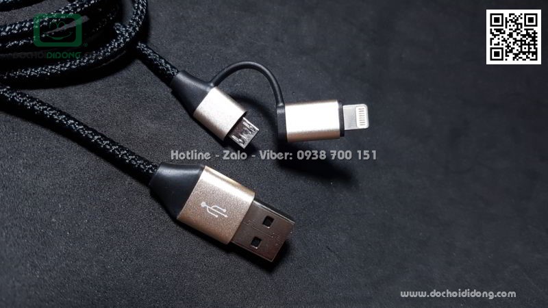 Cáp sạc 2 trong 1 Micro USB và Lightning Baseus chính hãng