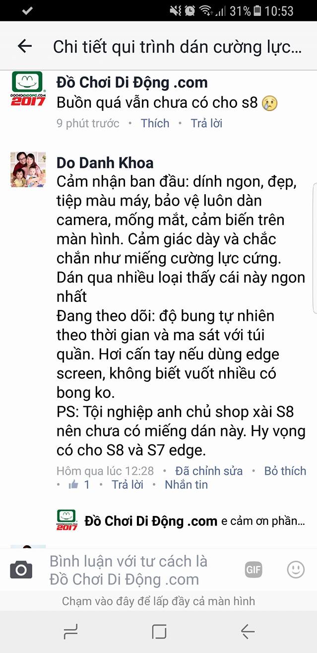 Nhận xét dán full màn hình Samsung S8 S8 Plus