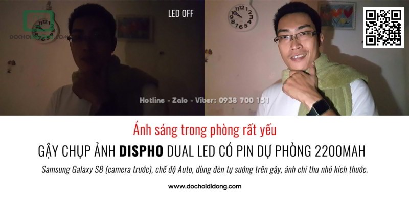 Gậy tự sướng kiêm sạc dự phòng Dispho 2200 mAh có đèn LED trước sau