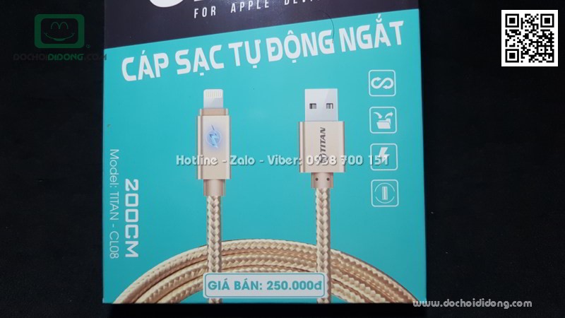 Cáp sạc Lightning Titan CL08 tự ngắt khi đầy 2m