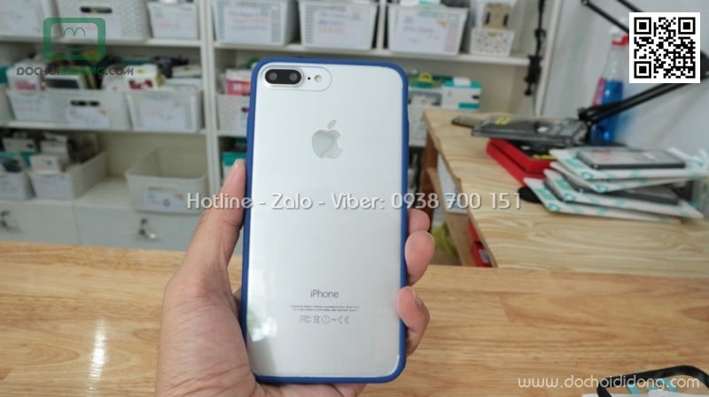 Ốp lưng iPhone 8 Plus iSmile viền màu lưng trong cứng mỏng