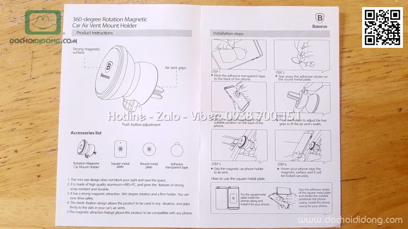 Đế hít điện thoại nam châm hiệu Baseus Sugent gắn khe máy lạnh