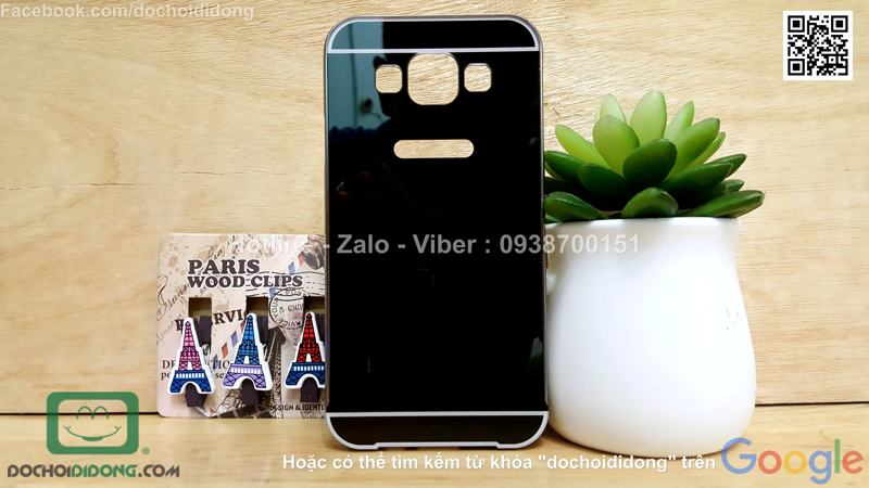 Ốp lưng Samsung Galaxy E5 viền nhôm lưng tráng gương